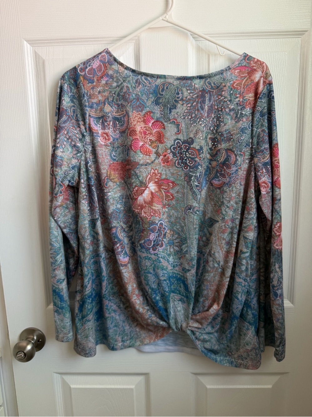 Time And Tru Women's Paisley Twist Front Knit Boat Neck Pullover Blouse XXL
